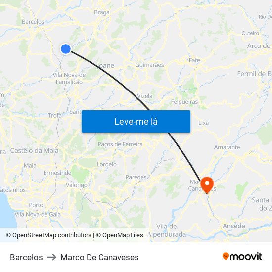 Barcelos to Marco De Canaveses map
