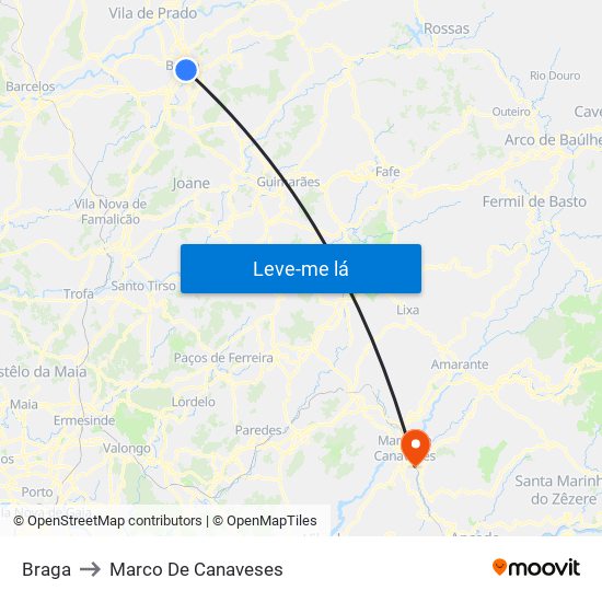 Braga to Marco De Canaveses map