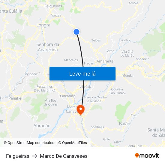 Felgueiras to Marco De Canaveses map