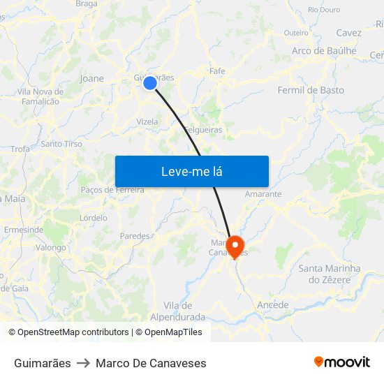 Guimarães to Marco De Canaveses map