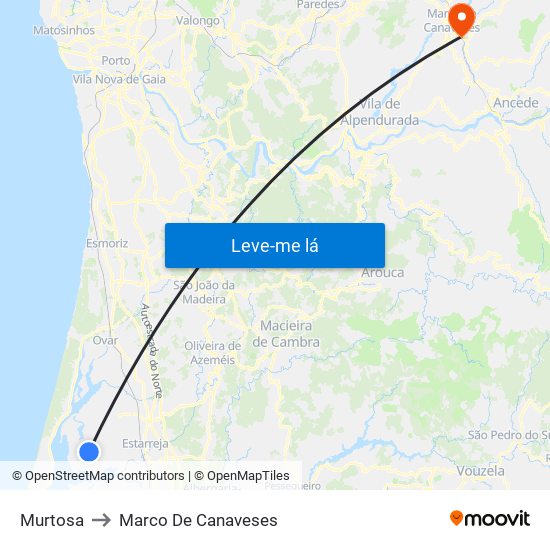 Murtosa to Marco De Canaveses map