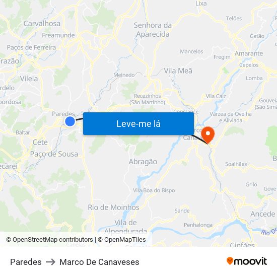 Paredes to Marco De Canaveses map
