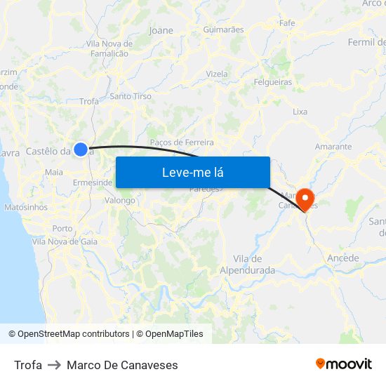 Trofa to Marco De Canaveses map