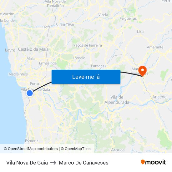 Vila Nova De Gaia to Marco De Canaveses map