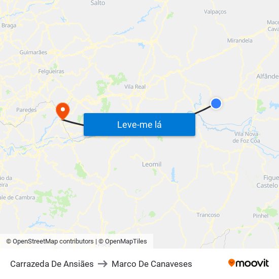 Carrazeda De Ansiães to Marco De Canaveses map
