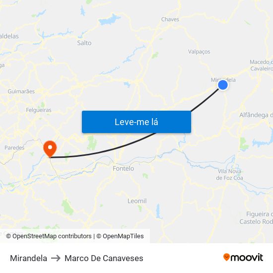 Mirandela to Marco De Canaveses map