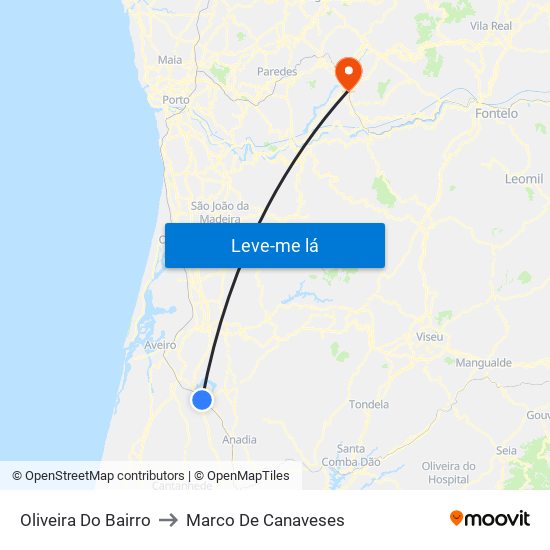 Oliveira Do Bairro to Marco De Canaveses map