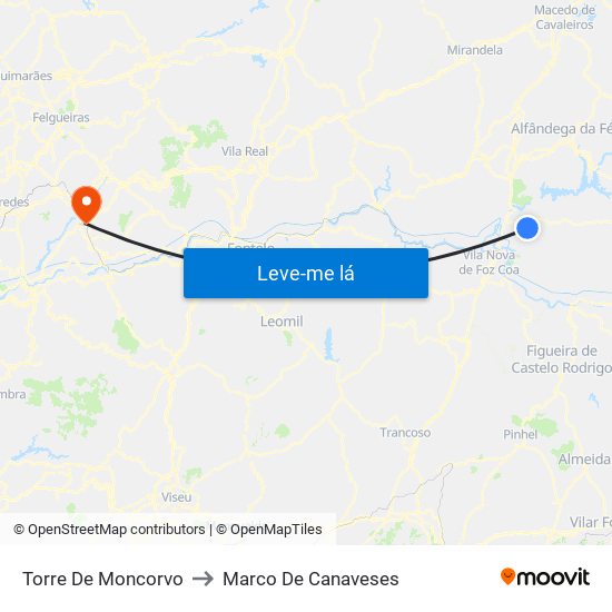 Torre De Moncorvo to Marco De Canaveses map