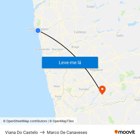 Viana Do Castelo to Marco De Canaveses map