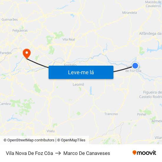 Vila Nova De Foz Côa to Marco De Canaveses map