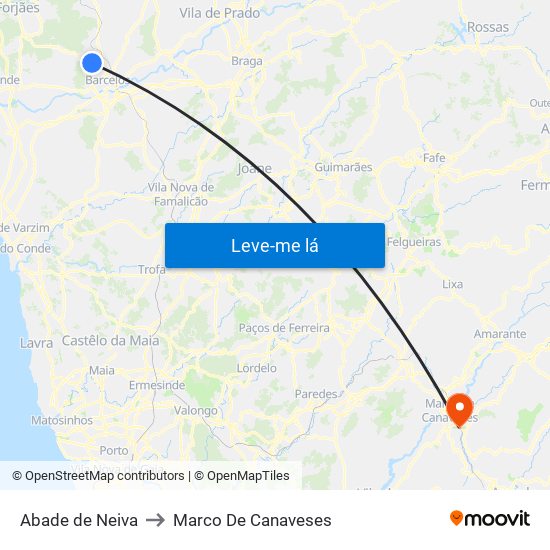 Abade de Neiva to Marco De Canaveses map