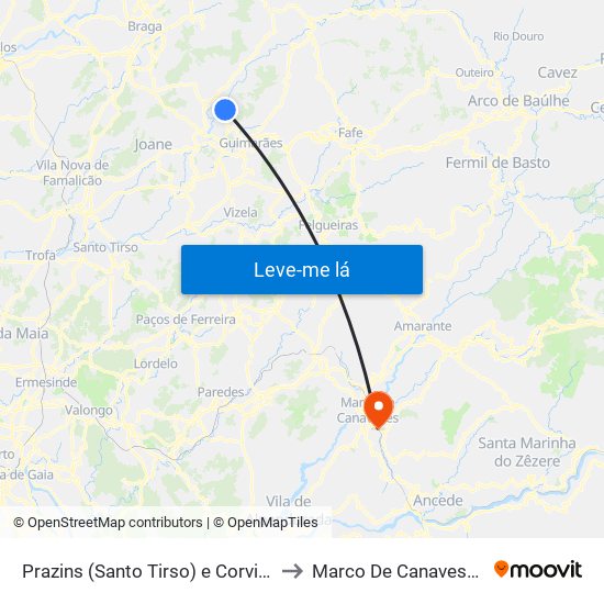 Prazins (Santo Tirso) e Corvite to Marco De Canaveses map