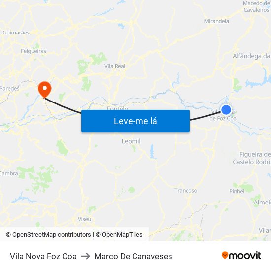 Vila Nova Foz Coa to Marco De Canaveses map