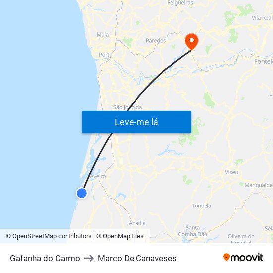 Gafanha do Carmo to Marco De Canaveses map