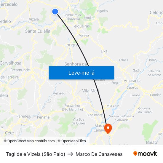 Tagilde e Vizela (São Paio) to Marco De Canaveses map