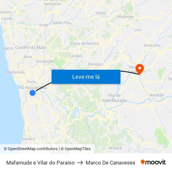 Mafamude e Vilar do Paraíso to Marco De Canaveses map