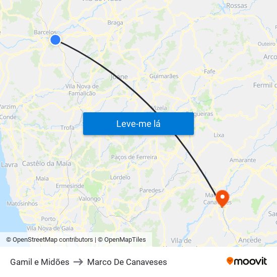Gamil e Midões to Marco De Canaveses map