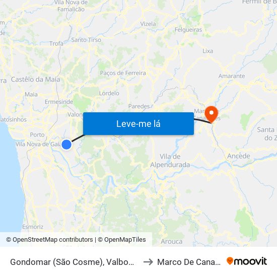 Gondomar (São Cosme), Valbom e Jovim to Marco De Canaveses map