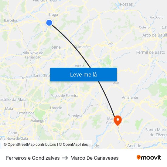 Ferreiros e Gondizalves to Marco De Canaveses map