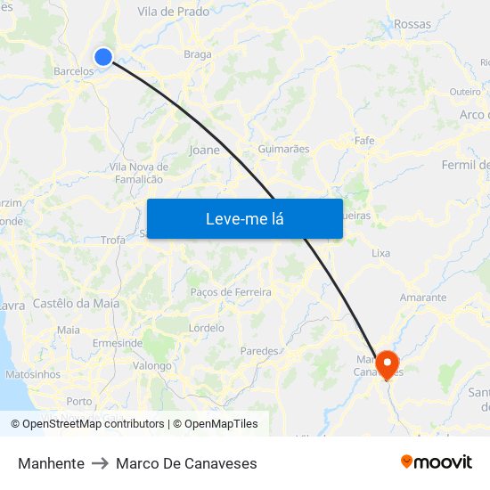 Manhente to Marco De Canaveses map