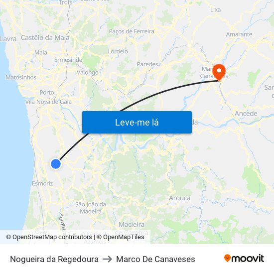 Nogueira da Regedoura to Marco De Canaveses map