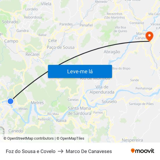 Foz do Sousa e Covelo to Marco De Canaveses map