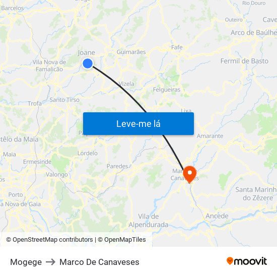 Mogege to Marco De Canaveses map