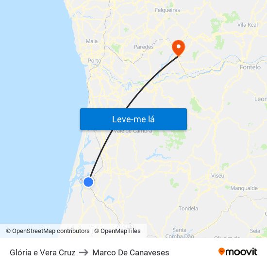 Glória e Vera Cruz to Marco De Canaveses map