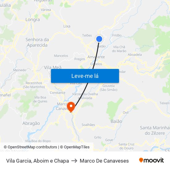 Vila Garcia, Aboim e Chapa to Marco De Canaveses map