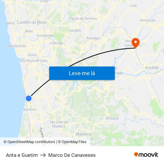 Anta e Guetim to Marco De Canaveses map