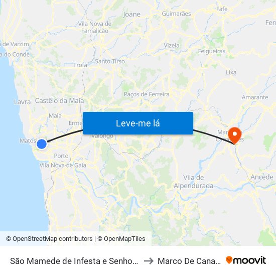 São Mamede de Infesta e Senhora da Hora to Marco De Canaveses map