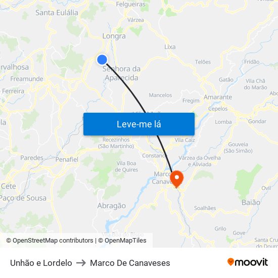 Unhão e Lordelo to Marco De Canaveses map
