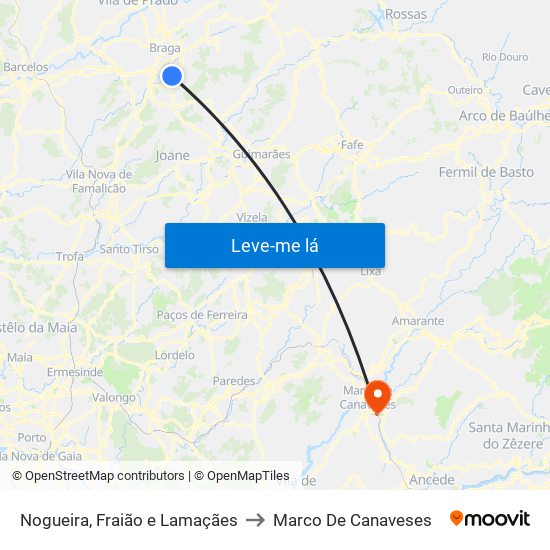 Nogueira, Fraião e Lamaçães to Marco De Canaveses map