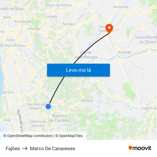 Fajões to Marco De Canaveses map