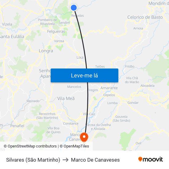 Silvares (São Martinho) to Marco De Canaveses map