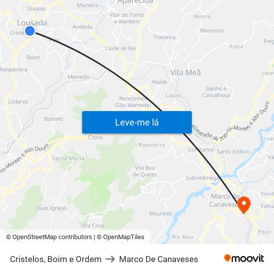 Cristelos, Boim e Ordem to Marco De Canaveses map