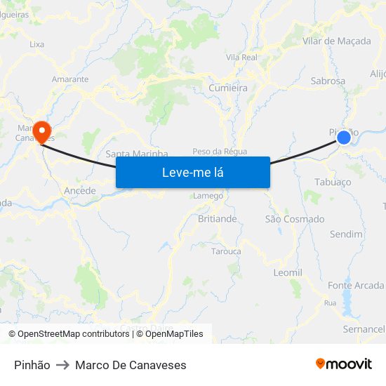 Pinhão to Marco De Canaveses map