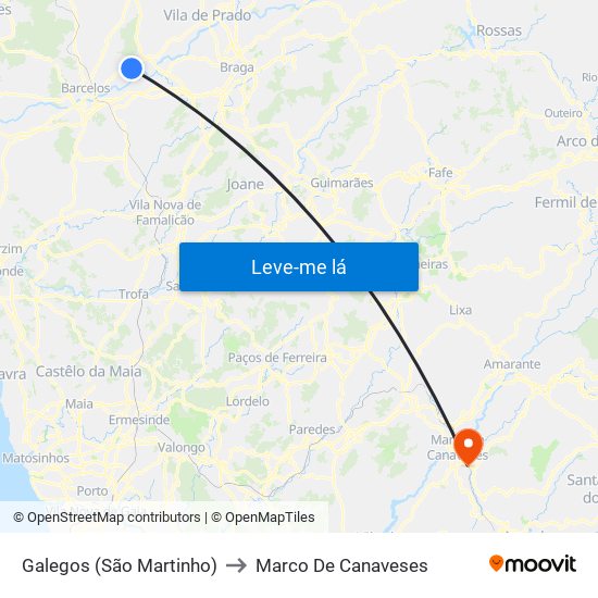 Galegos (São Martinho) to Marco De Canaveses map