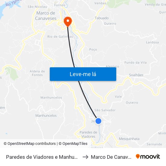 Paredes de Viadores e Manhuncelos to Marco De Canaveses map