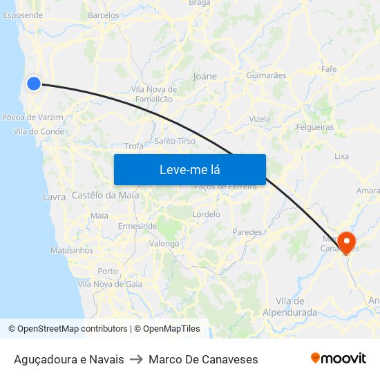 Aguçadoura e Navais to Marco De Canaveses map