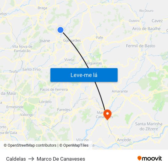 Caldelas to Marco De Canaveses map