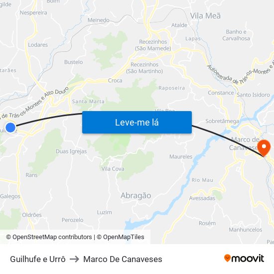 Guilhufe e Urrô to Marco De Canaveses map