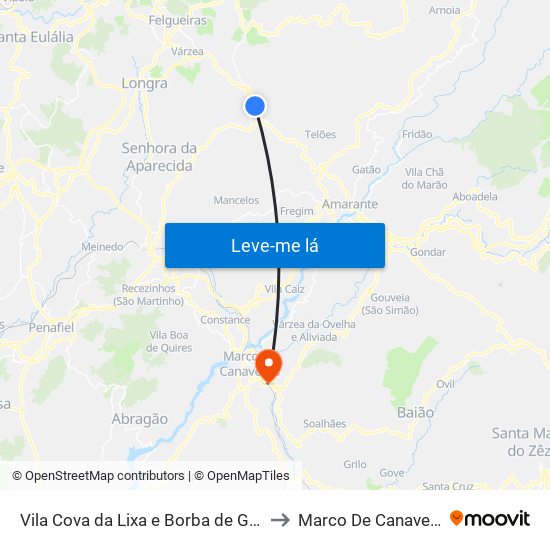 Vila Cova da Lixa e Borba de Godim to Marco De Canaveses map