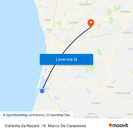 Gafanha da Nazaré to Marco De Canaveses map