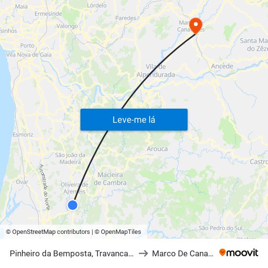 Pinheiro da Bemposta, Travanca e Palmaz to Marco De Canaveses map