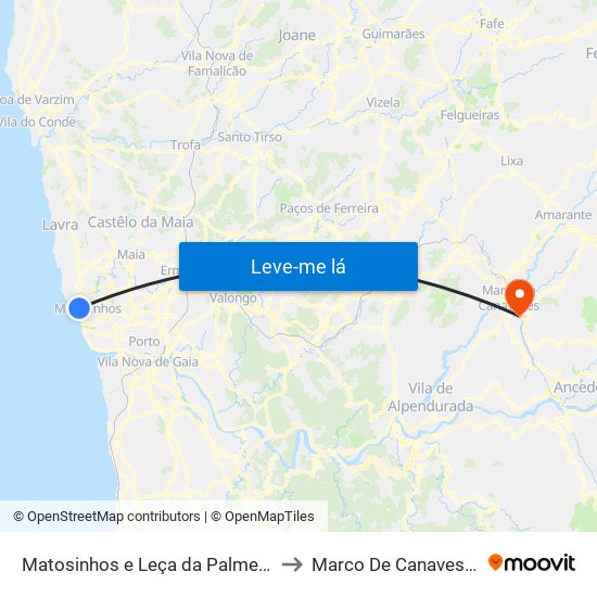 Matosinhos e Leça da Palmeira to Marco De Canaveses map