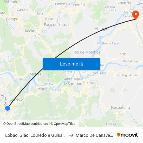 Lobão, Gião, Louredo e Guisande to Marco De Canaveses map