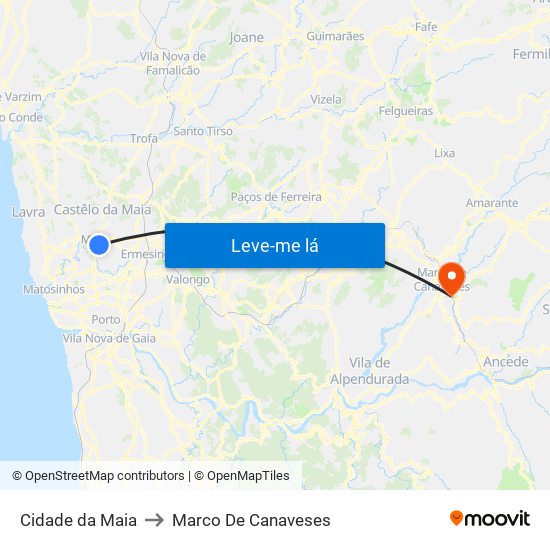 Cidade da Maia to Marco De Canaveses map