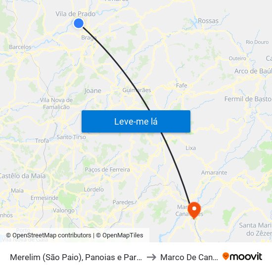 Merelim (São Paio), Panoias e Parada de Tibães to Marco De Canaveses map