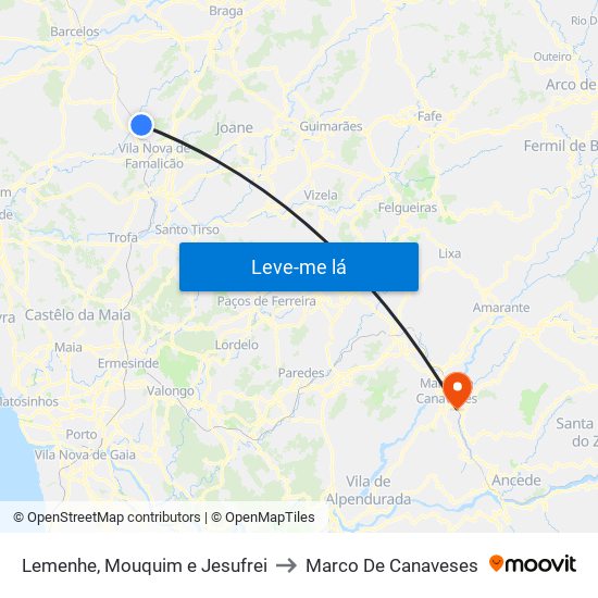 Lemenhe, Mouquim e Jesufrei to Marco De Canaveses map